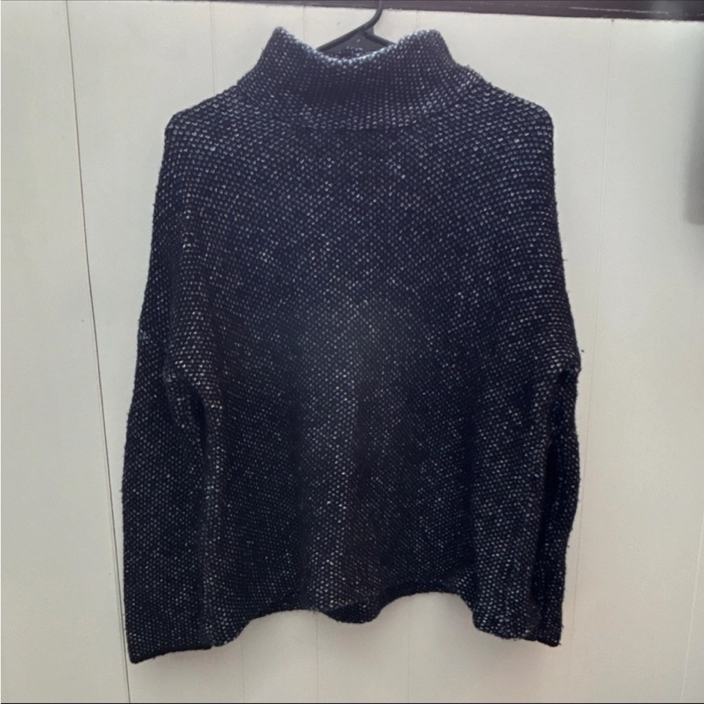 ZARA Knit Turtleneck Pullover Sweater Black White Blue Women's Size M